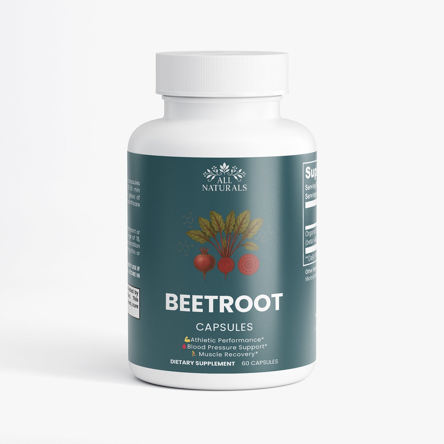 Bottle of All Naturals Beetroot capsules on a white background