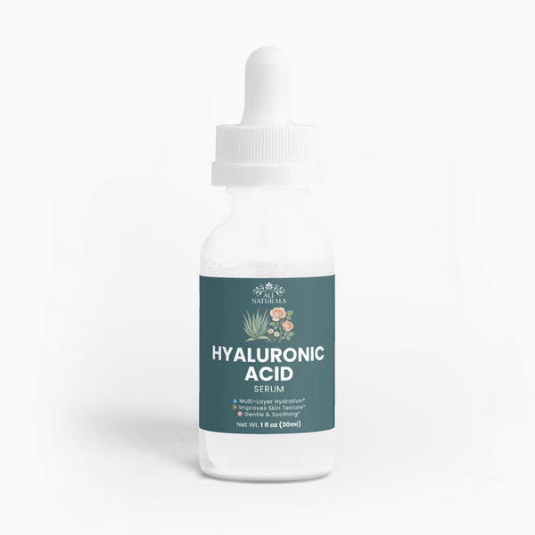 Bottle of All Naturals Hyaluronic Acid Serum on white background