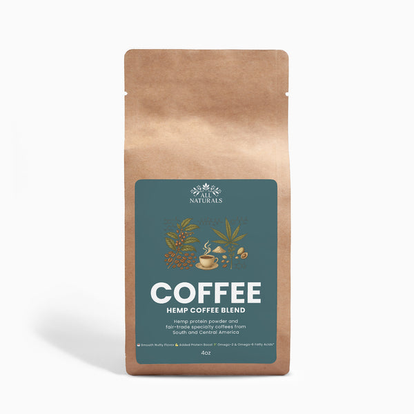 Hemp coffee blend package with a label on a white background

