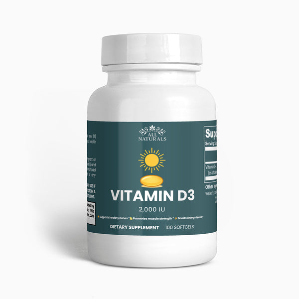 Supplement bottle labeled 'Vitamin D3' on a white background